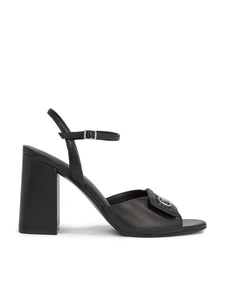 Sandalias de cuero con tacón Calvin Klein negro