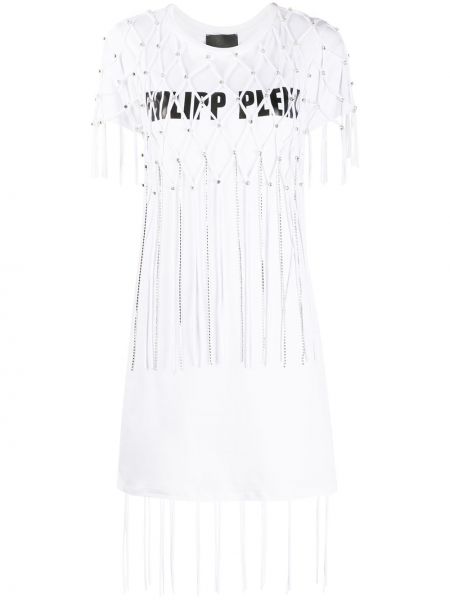 Рубашка платье с бахромой Philipp Plein, белое