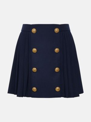Mini falda de lana plisada Balmain