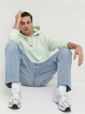 Bluza z kapturem bawełniana Tommy Jeans zielona