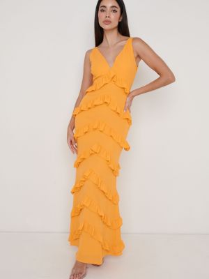 Длинное платье с рюшами Pretty Lavish оранжевое