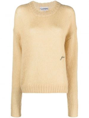 Pletený sveter s výšivkou Ganni béžová