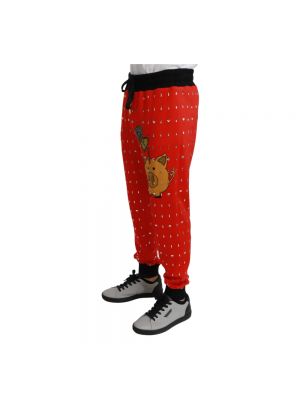 Spodnie sportowe bawełniane z kryształkami Dolce And Gabbana czerwone