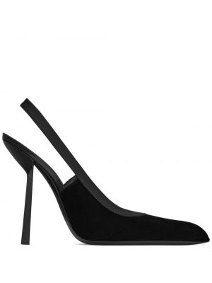 Pantofi cu toc de catifea slingback Saint Laurent negru