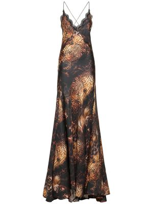 Jedwabna sukienka długa koronkowa Roberto Cavalli