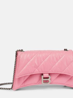 Prošívaná kožená taška přes rameno Balenciaga růžová
