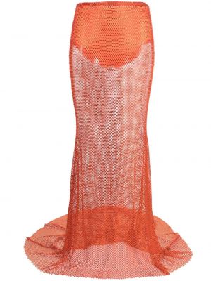Křišťálové dlouhá sukně se síťovinou Giuseppe Di Morabito oranžové