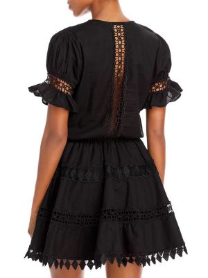 Хлопковое платье мини с вышивкой Peixoto черное