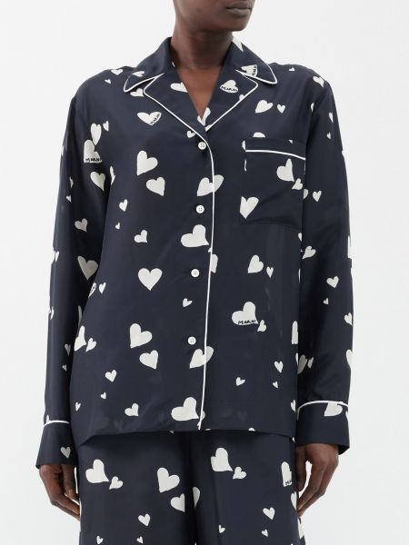 Шелковая пижамная рубашка с принтом в виде сердечек Marni черный