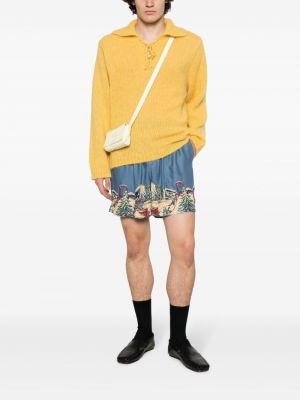 Nėriniuotas megztinis su raišteliais Bode geltona