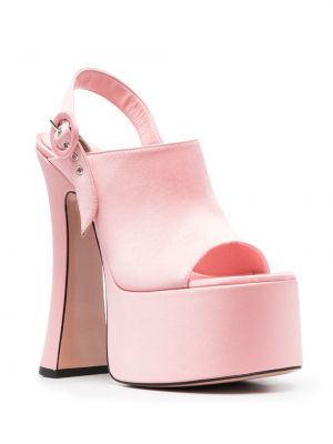 Satīna sandales ar papēžiem ar augstiem papēžiem Pīferi rozā
