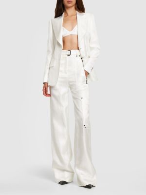 Satynowe spodnie z wysoką talią relaxed fit Tom Ford białe