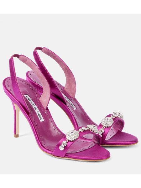 Slingback satin sandaletter Manolo Blahnik rosa