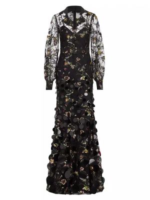 Кружевное платье с пайетками Badgley Mischka черное