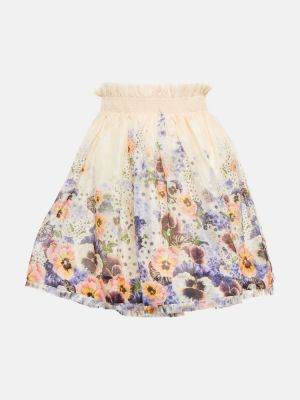 Jedwabna lniana mini spódniczka w kwiatki Zimmermann