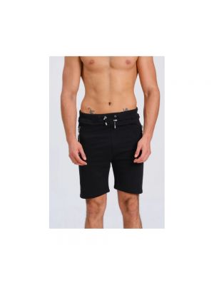 Pantalones cortos con cremallera de algodón con estampado Balmain negro