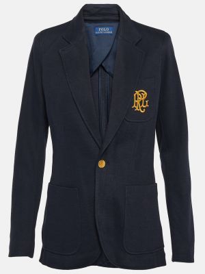 Хлопковый пиджак с вышивкой Polo Ralph Lauren синий