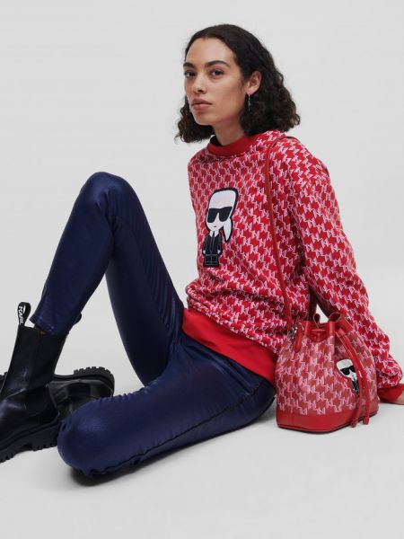 Casual sportovní kalhoty s potiskem z polyesteru Karl Lagerfeld - červená