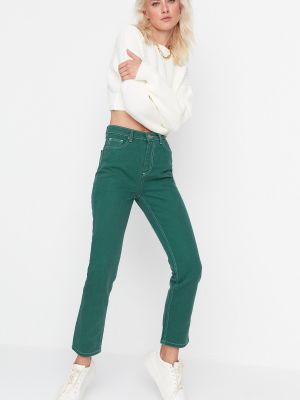 Nohavice s vysokým pásom Trendyol zelená