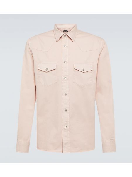 Βαμβακερό μακρύ πουκάμισο Tom Ford ροζ