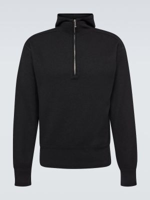 Vunena hoodie s kapuljačom s patentnim zatvaračem Burberry crna