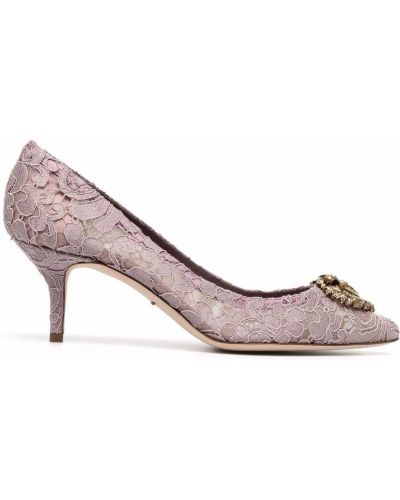 Полуотворени обувки с дантела със сърца Dolce & Gabbana розово