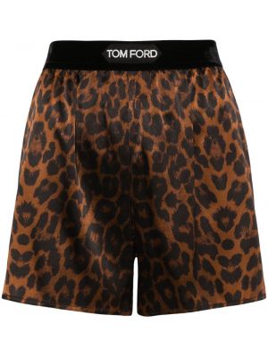 Shorts en soie à imprimé à imprimé léopard Tom Ford marron