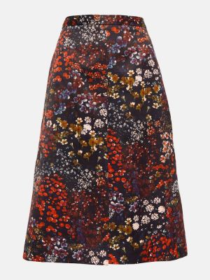 Kvetinová bavlnená midi sukňa Dries Van Noten čierna