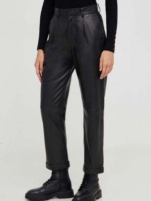 Černé jednobarevné kožené kalhoty s vysokým pasem Answear Lab