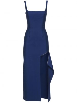 Vlněné koktejlové šaty na zip Alexander Mcqueen modré