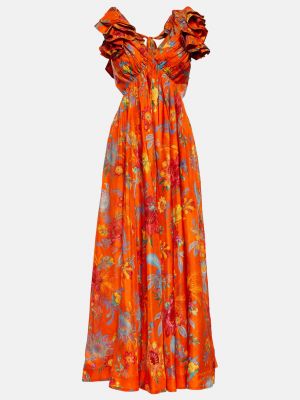 Шелковое длинное платье в цветочек с принтом Zimmermann