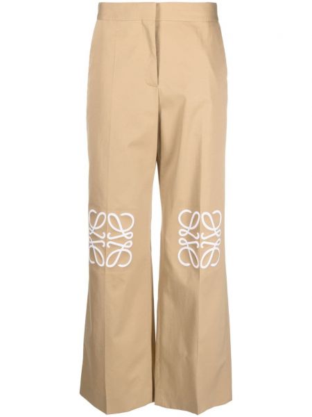 Bombažne svilene ravne hlače Loewe rjava