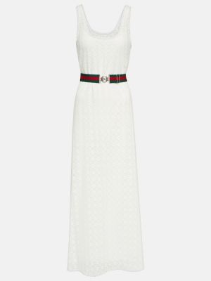 Памучна макси рокля с дантела Gucci бяло