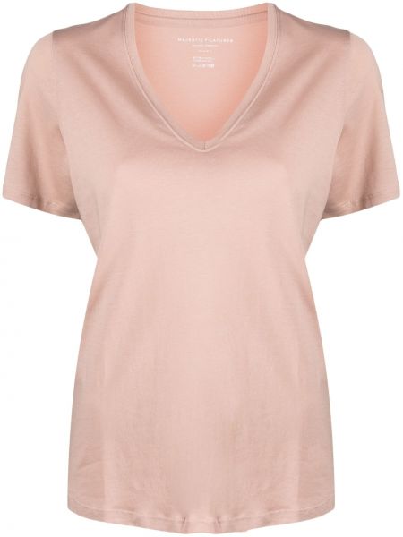 T-shirt di cotone con scollo a v Majestic rosa