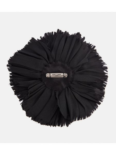 Květinová hedvábná saténová brož Saint Laurent černá