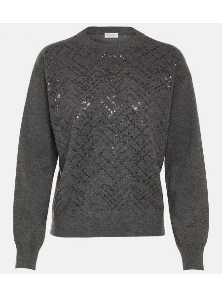 Svilen volneni pulover iz kašmirja Brunello Cucinelli črna