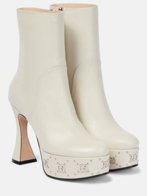 Ankle boots skórzane na platformie Gucci białe