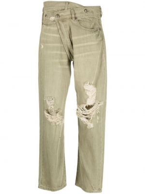 Obnosené džínsy s rovným strihom R13 zelená