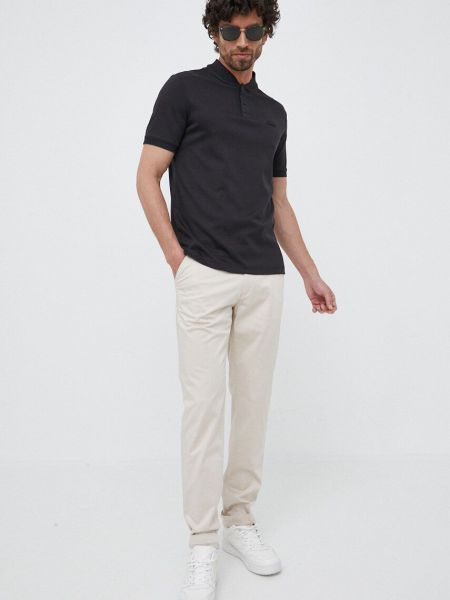Polo bawełniana slim fit ze stójką Calvin Klein czarna
