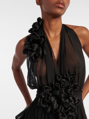 Jedwabna sukienka długa szyfonowa w kwiatki Dolce&gabbana czarna