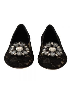 Balerinki koronkowe z kryształkami Dolce And Gabbana czarne