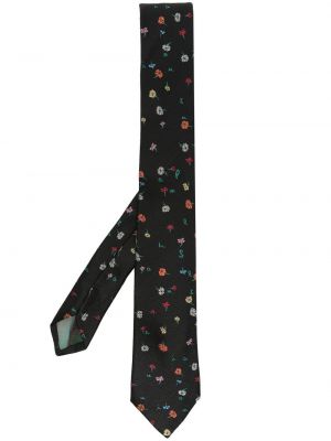 Zīda kaklasaite ar ziediem Paul Smith melns