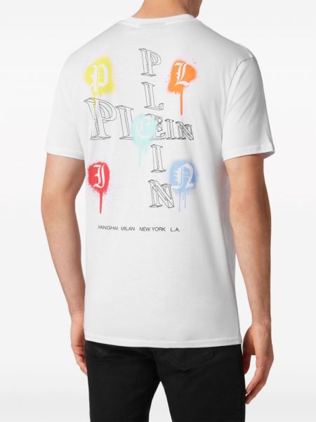 Kokvilnas t-krekls ar apdruku Philipp Plein balts