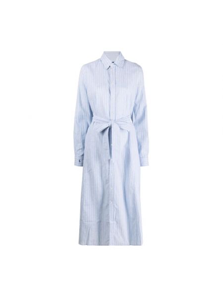 Lniana sukienka midi bawełniana w paski Polo Ralph Lauren