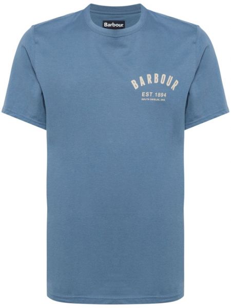 Bavlnené tričko s potlačou Barbour modrá