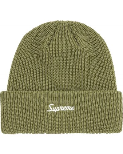 Крупной вязки шапка бини Supreme, зеленая