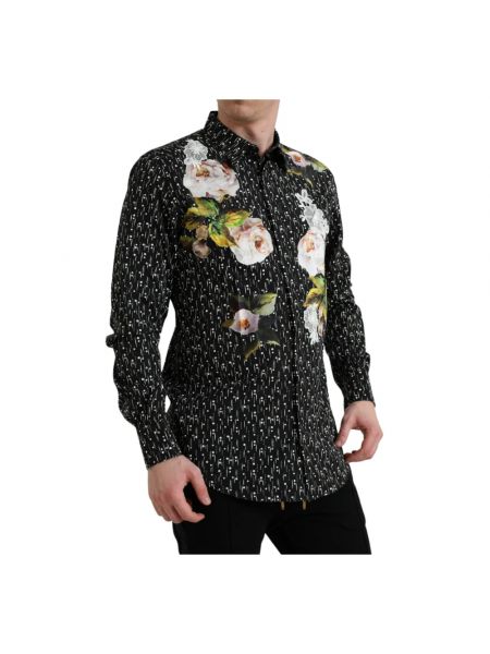 Camisa slim fit de algodón de flores Dolce & Gabbana negro