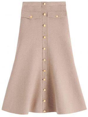 Midi φούστα με κουμπιά από μαλλί merino Victoria Beckham καφέ