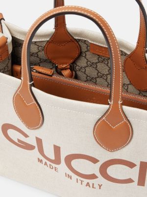 Δερμάτινη τσάντα shopper Gucci μπεζ