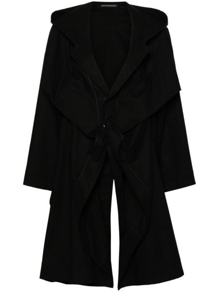 Памучно дълго палто с качулка Yohji Yamamoto черно